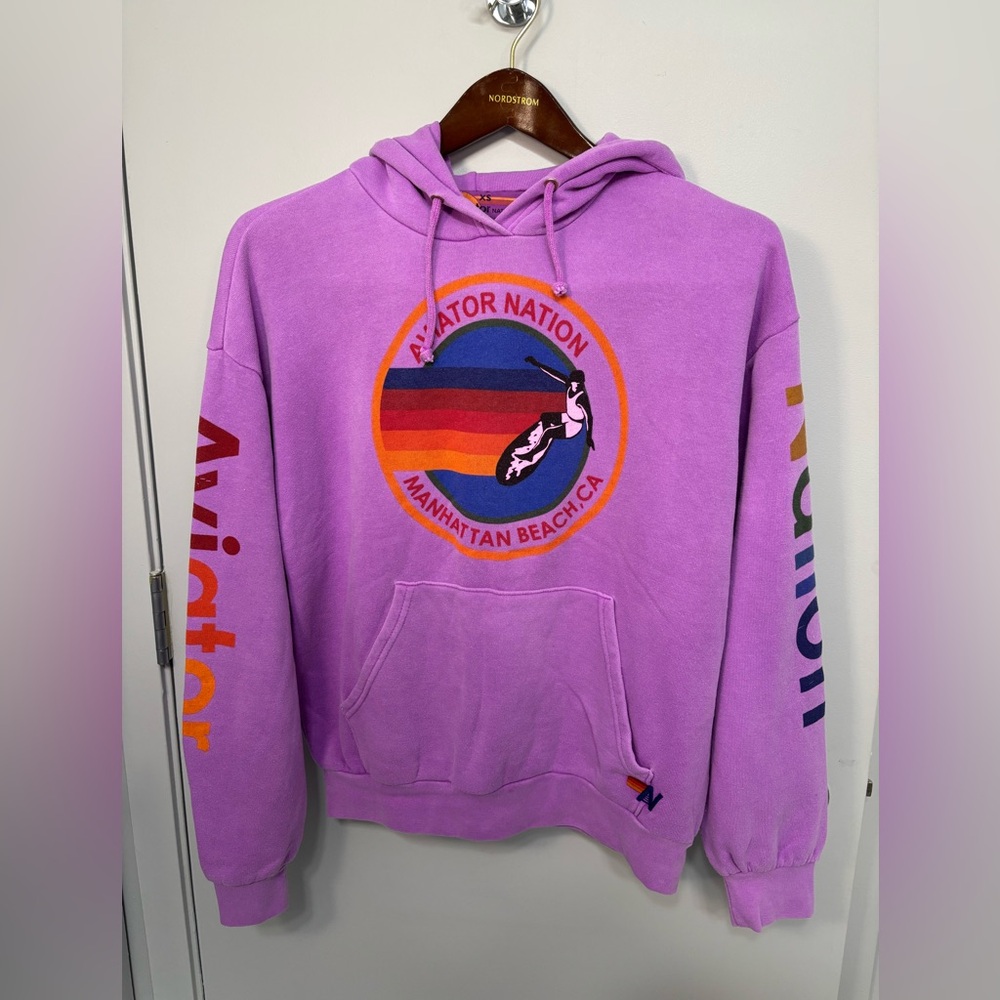 Aviator Nation Manhattan Beach Relaxed Pullover Hoodie in Neon Purple